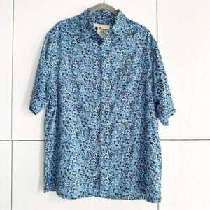 Vintage Silk Circa 1969 Silk Shirt Men's Large Blue Floral Hawaiian Camp Shirt